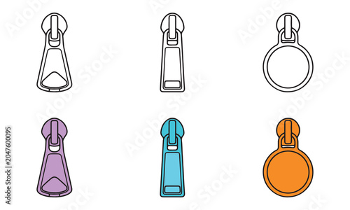 Zipper slider icons in various colors and styles