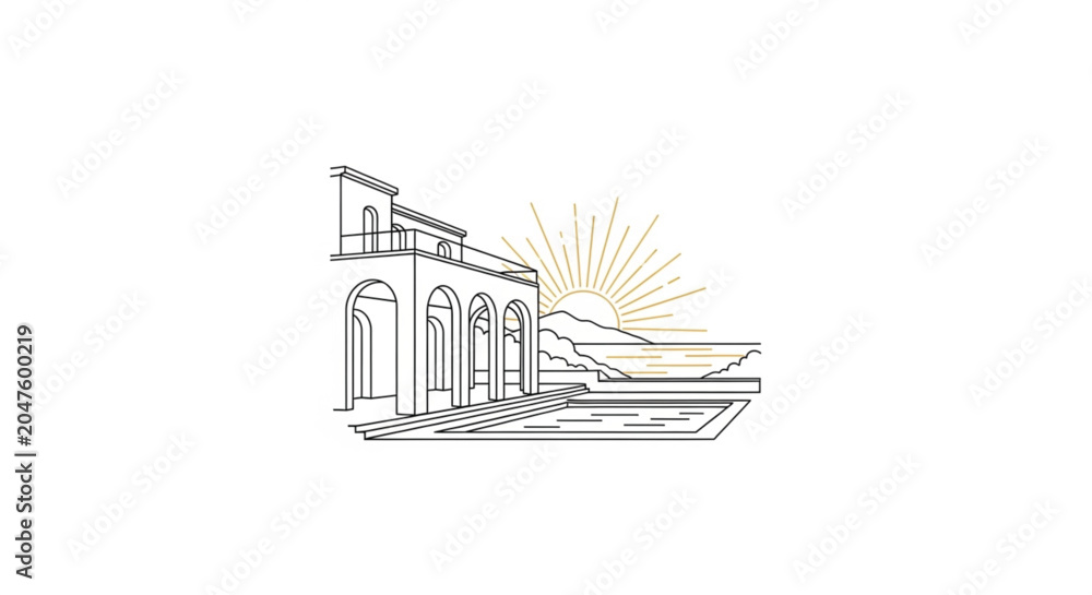 Fototapeta premium Building with Arches and Balcony.