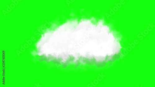 Single Fluffy Cumulus Cloud Isolated on Green Background, VFX Motion Element for Video Compositing.