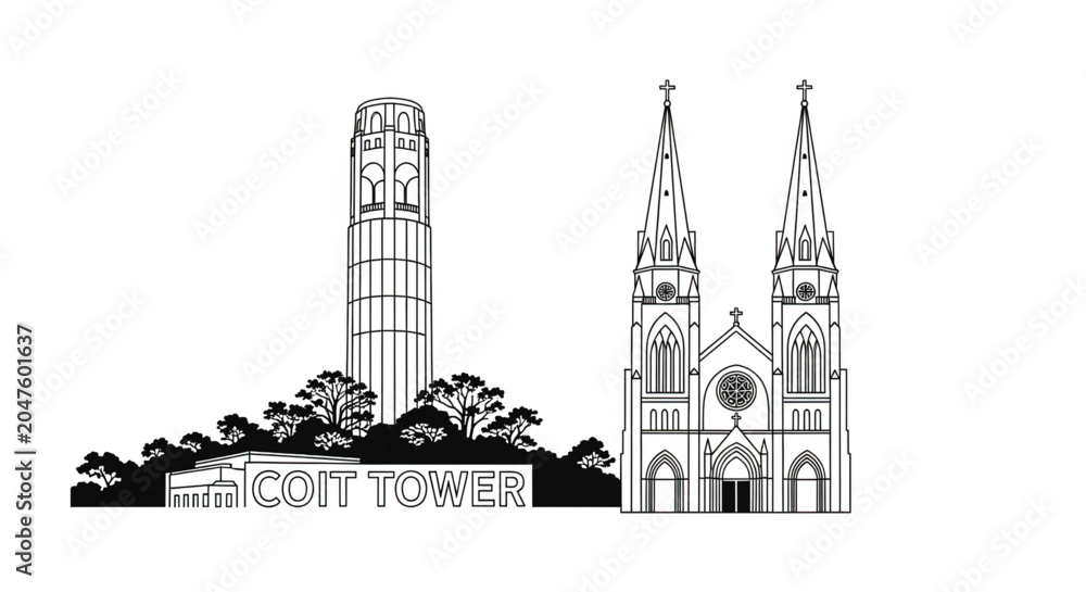 Obraz premium City Tower and Gothic Church Building.