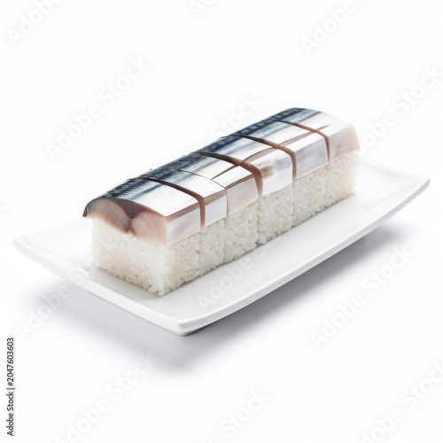 Oshizushi Pressed Sushi Blocks Isolated on White Background Square Composition Studio Shot