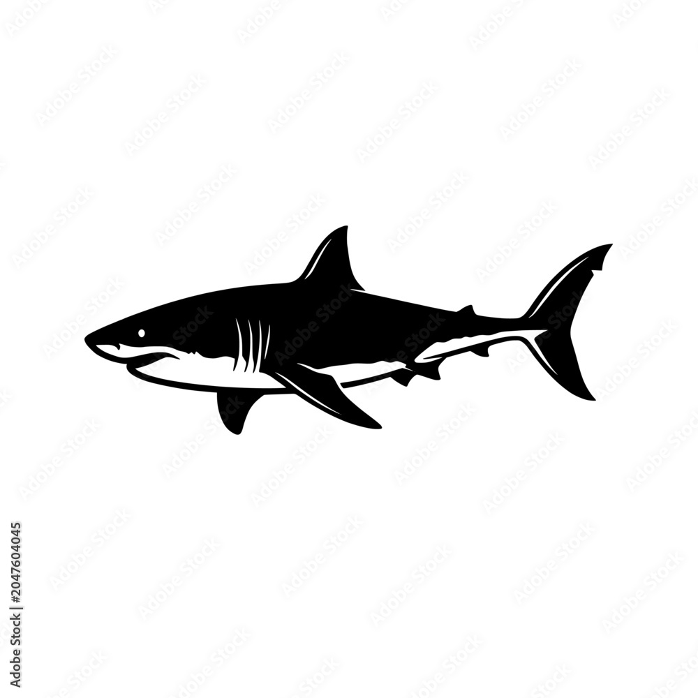 Fototapeta premium Shark silhouette black illustration vector icon graphic