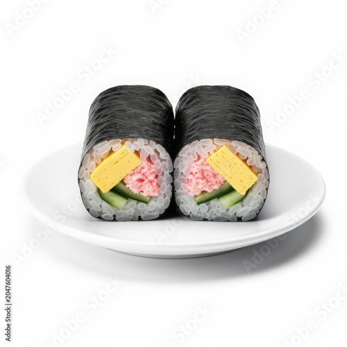 Ehomaki Japanese Festival Sushi Roll Isolated on White Background Square Composition Studio Shot