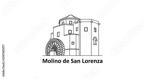 Watermill building with wheel architecture.