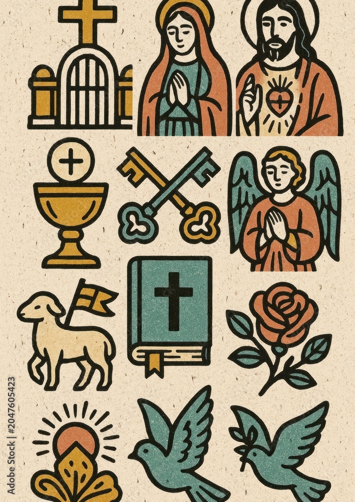 Obraz premium Colorful religious iconography wallpaper