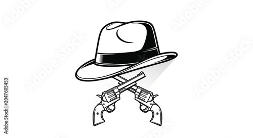 Western hat and crossed revolvers symbol.