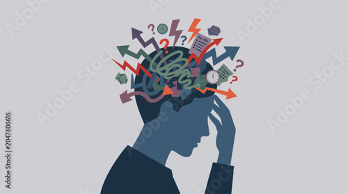Photos Person struggling with thoughts and confusion.