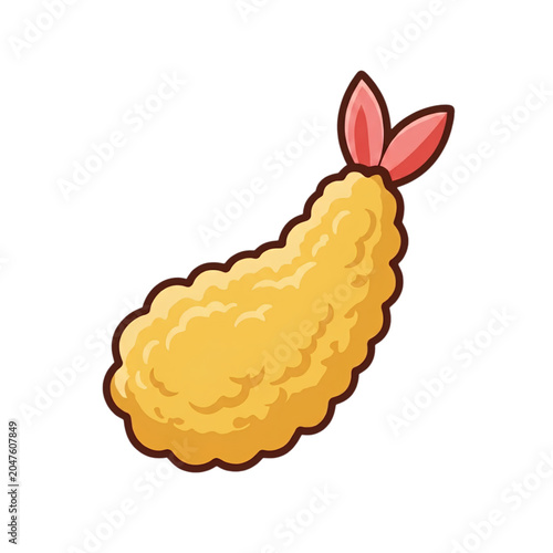 Shrimp Tempura Illustration, Deep Fried Crispy Prawn in Cartoon Style, Traditional Japanese Seafood Ebi Furai