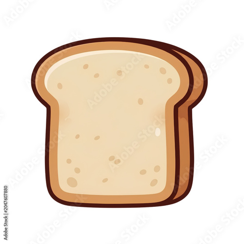 Sliced White Bread Illustration, Soft Bakery Toast Loaf in Cartoon Style, Breakfast Food Icon