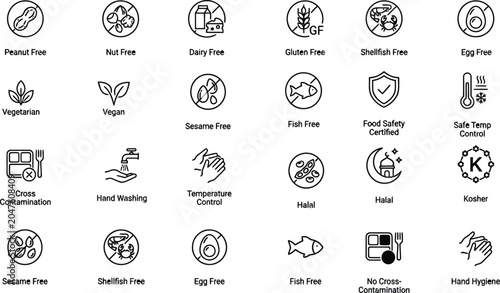 Tableau sur toile Vector icon set of dietary food allergen labels restaurant safety certifications