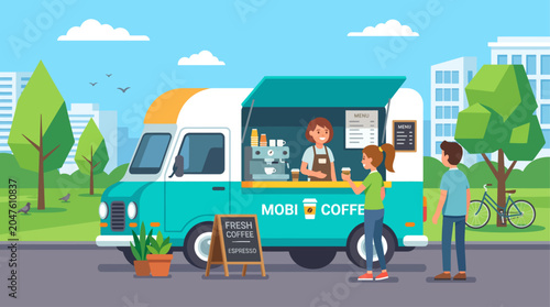a colorful illustration of a food truck.