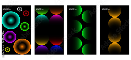 Abstract Neon Geometric Spheres on Black Vertical Background with Glowing Futuristic Design