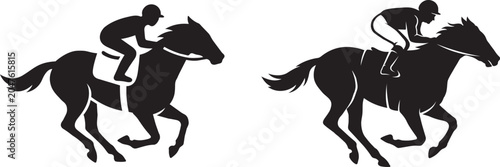 Fényképezés Horse racing jockey silhouette set, galloping racehorse rider black vector illustration