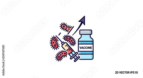 Vaccine Vial Syringe Fighting Bacteria Icon, Medical Science Concept