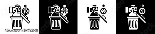Waste Money Icon Set In Black And White Filled Style Collection