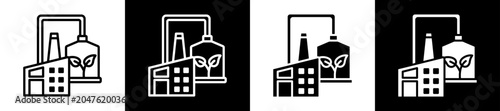 Biogas Plant Icon Set In Black And White Filled Style Collection
