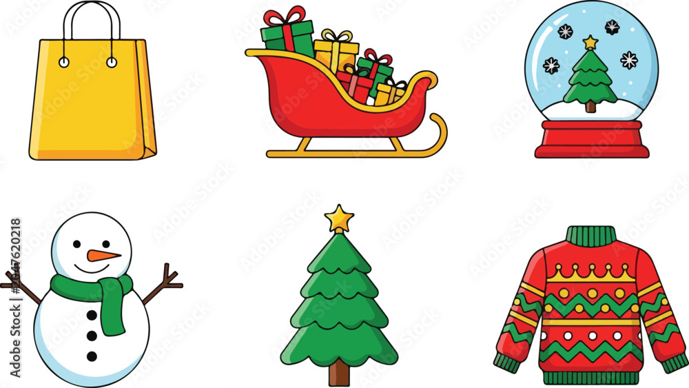 Fototapeta premium Festive holiday icons set shopping christmas and winter elements