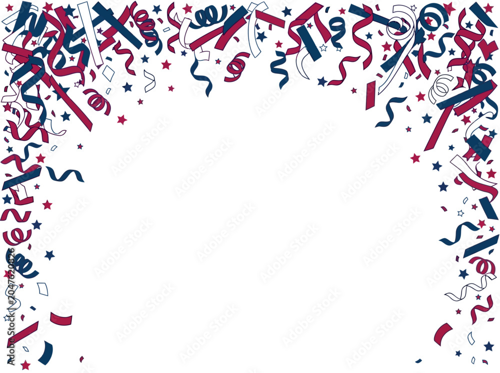 Obraz premium Patriotic Confetti Streamer Star Border Frame for USA Independence Day Anniversary Celebration Holiday Greeting Card and Event Design Use