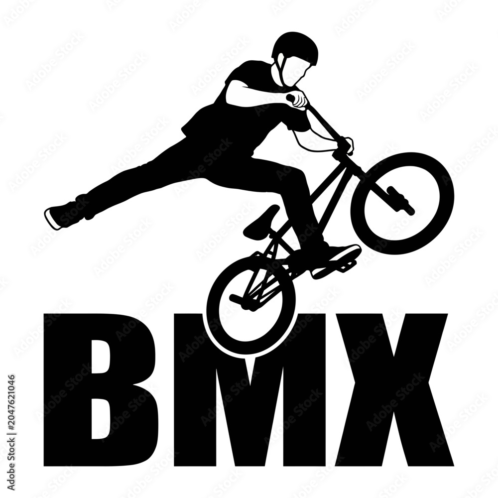 Naklejka premium Cyclist silhouette vector illustration of a man riding a bicycle in a sports race style with cycling speed and extreme BMX motocross theme