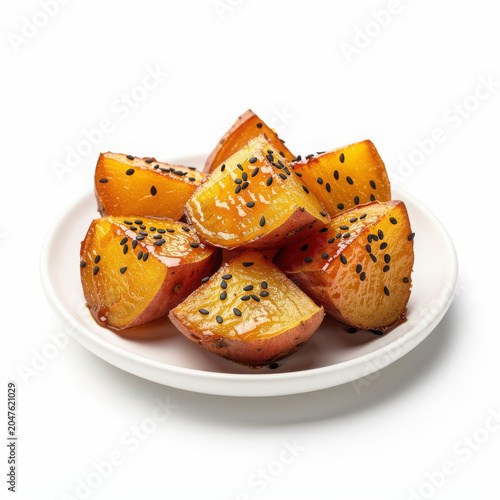 Daigaku Imo Candied Sweet Potato Isolated on White Background Square Composition Studio Shot