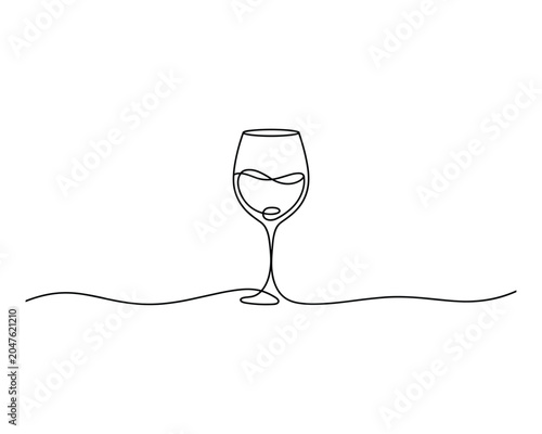 Continuous line drawing of a wine glass with liquid inside  simple elegant design