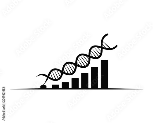 Genetic growth chart with DNA double helix helix and bars graph rising