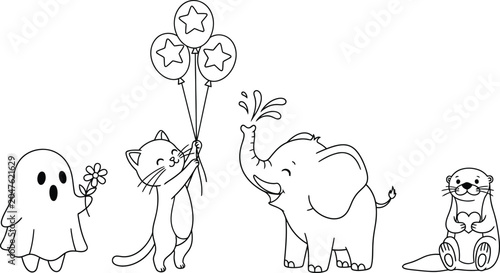 Cute cartoon animals ghost coloring