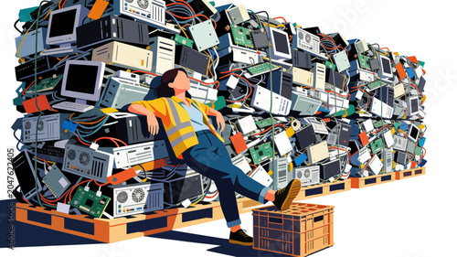 Collage of business people working in an office using laptops and computers with technology and electronic equipment concepts