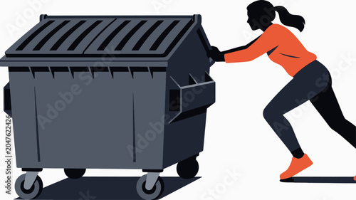 Business office illustration of people and trash cans with garbage and recycle symbols and signs in cartoon vector style