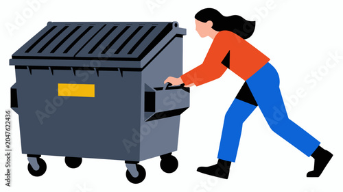 Man worker holding recycling bin and trash can illustration of delivery service construction toolbox box container cardboard package business job repair warehouse cartoon