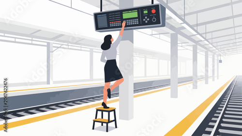 Business woman walking through a subway station with a suitcase
