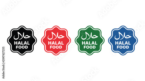 Foto Halal Food Logo Icon Vector Set featuring certification symbols, Islamic dietary