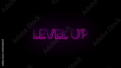 Level Up neon text icon, on black background illustration. Level Up gaming position, congrats text sign background. 4k video