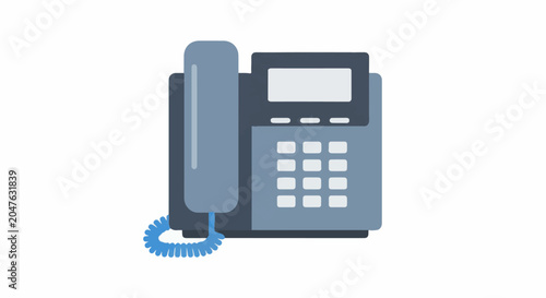 Minimalist graphic of a gray desk phone with coiled cord