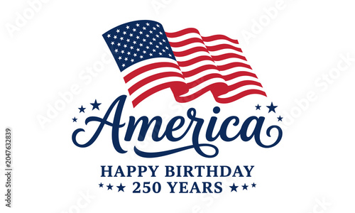 Canvas Print Vector illustration of american flag and text 'america happy birthday 250 years'
