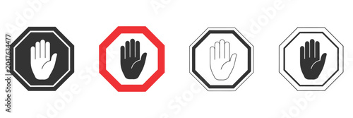Fotografía Stop Icon Representing Traffic Control, Hand Gesture, Road Warning Sign, and Reg