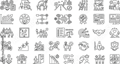 Human Resource Training and Employee Development Line Icon Set