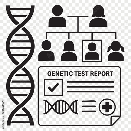 Photos Dna helix structure with family ancestry tree diagram and certified genetic test