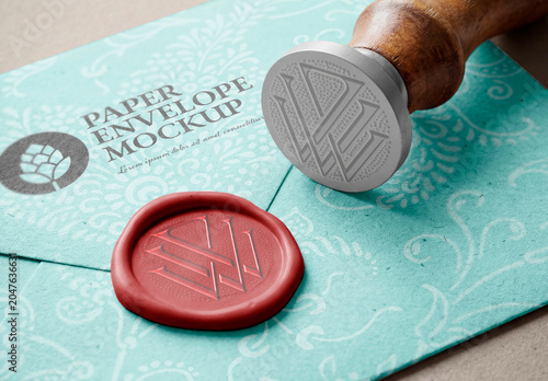 Wax seal stamp mockup on envelope paper