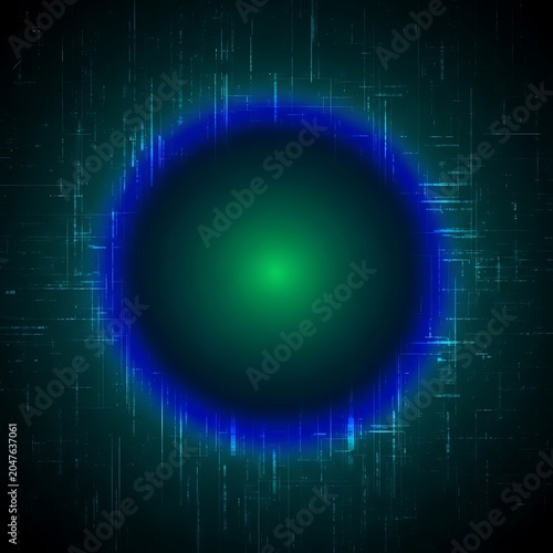 Vibrant Blue-Green Digital Energy Ring with Glitch Lines.