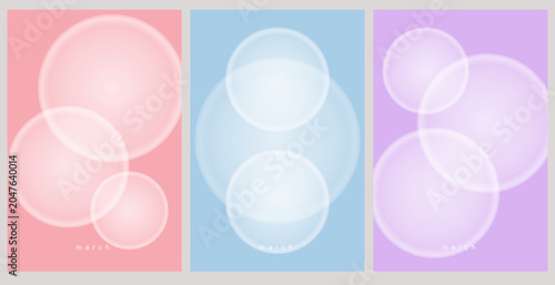 Foto Set of three abstract vertical backgrounds with soft translucent circles in pink, blue and purple colors