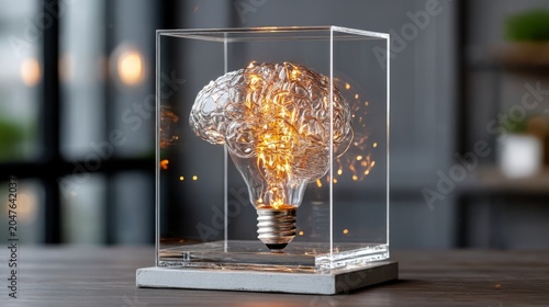 Creative Intelligence Visualization with Brain and Radiant Light Bulb