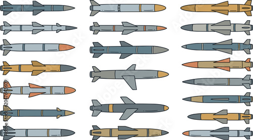 Quadro em tela Modern Military Missile Element Set Featuring Air To Air Projectiles Surface To