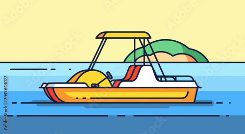 Cuadro en lienzo Yellow pedal boat with canopy on water