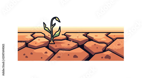 Bild auf Leinwand Young Plant Surviving in Cracked Drought Land