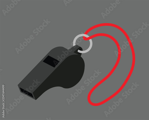 Black whistle hanging on red lanyard illustrating sports authority