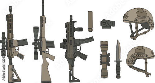 Foto Tactical Firearms And Accessories Element Set Featuring Assault Rifle Sniper Rif