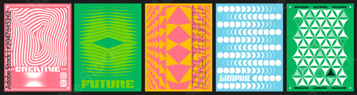 Schilderij op canvas Abstract geometric brutalist y2k posters, color mosaic pattern