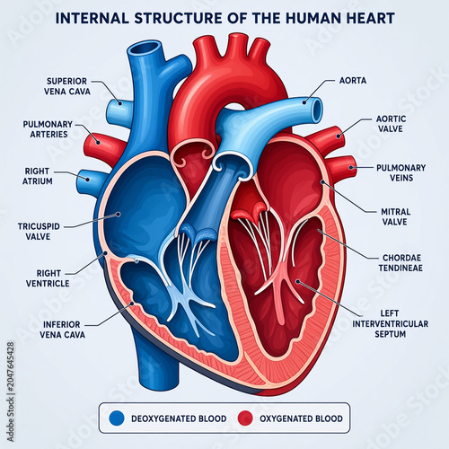 Vector medical infographic template featuring a human heart anatomy model design with a business chart, concept diagram, and icon set illustration in blue