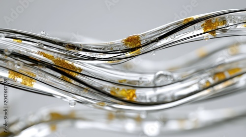 Corroded Wires: Close-up shot of thick, metallic wires with visible signs of corrosion and water droplets, suggesting industrial decay or technological failure.